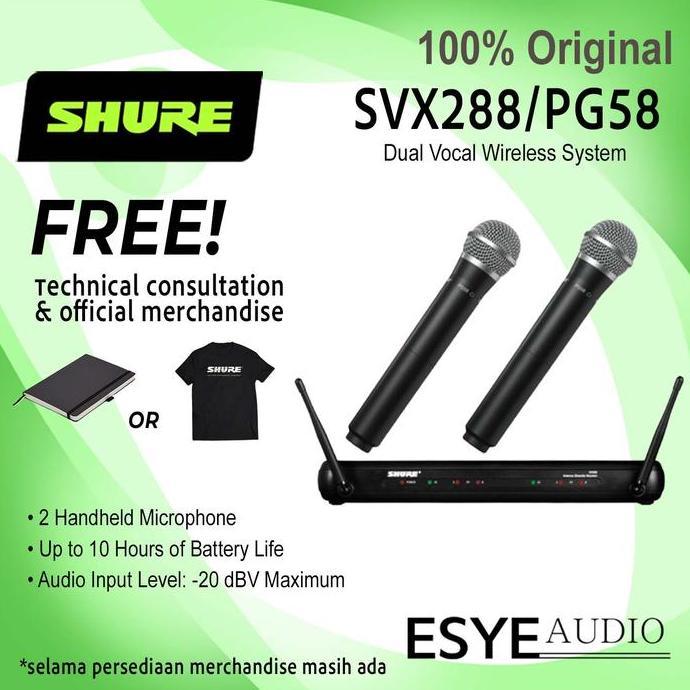 SHURE SVX 288 PG 58 SVX288 PG58 SVX288/PG58 Dual Vocal Mic Wireless Microphone