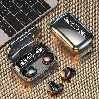 Headset Bluetooth M-10 Tampilan Digital Cerdas Earphone Gaming Bluetooth Tws + Powerbank Digital Sub