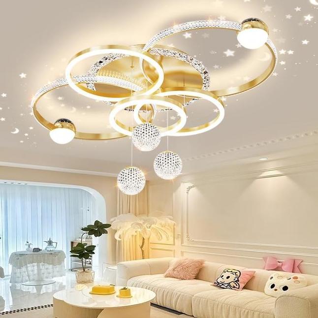 Lampu Plafon Minimalis 110Cm Led Lampu Hias Ruang Tamu Bentuk Bintang Mewah Remote 3 Warna Lampu Gan