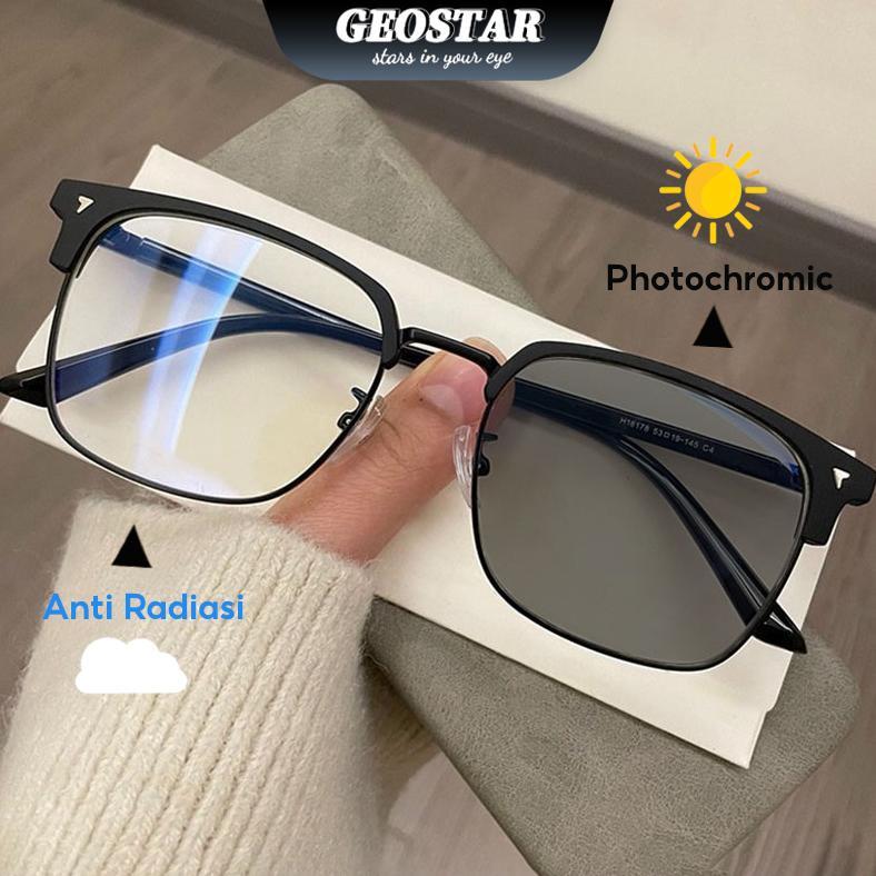 Kacamata Photochromic Anti Radiasi Bagi Laki-Laki Dan Perempuan Setengah Bingkai Rektangular