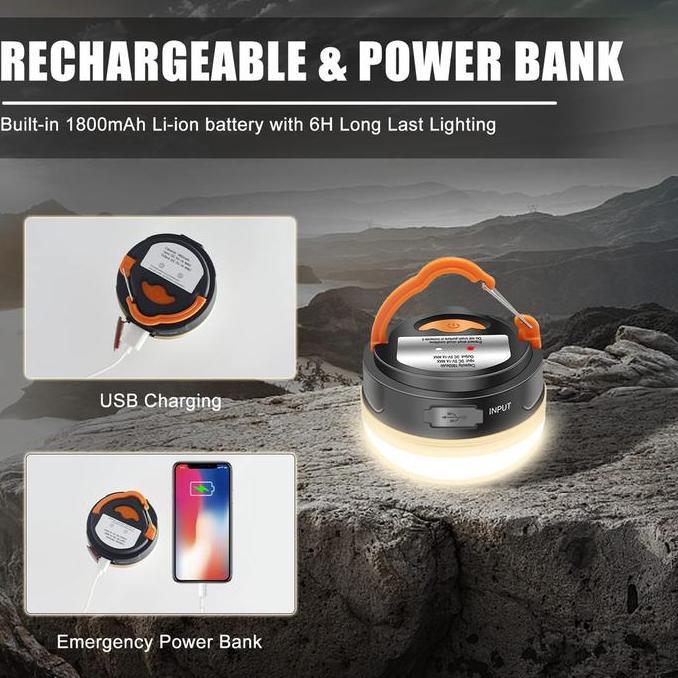 Lampu Tenda Camping Charge Lantern LED USB with Powerbank Sistem Rechargeable Hiking Lamp 3 Mode Cah
