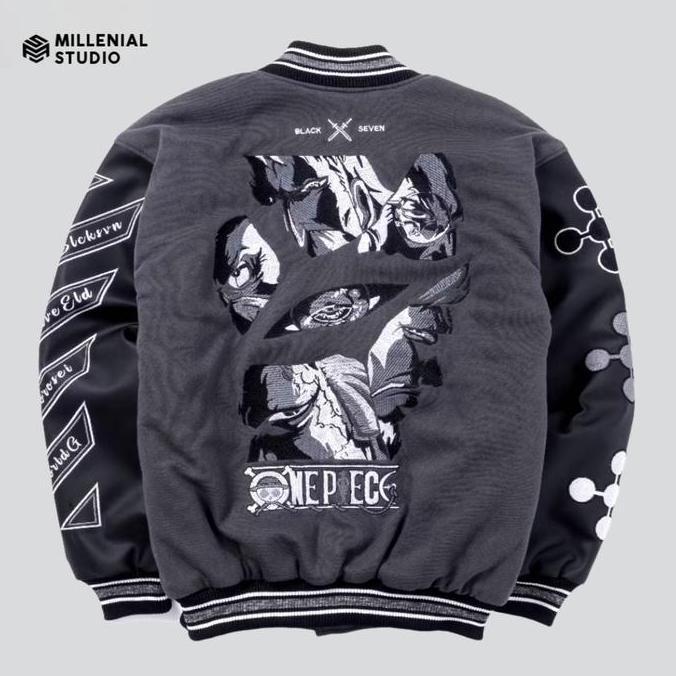 JAKET VARSITY ONE PIECE GOROSEI GREY | WORLD GOVT JACKET BASEBALL BORDIR ORIGINAL | MILLENIAL STUDIO