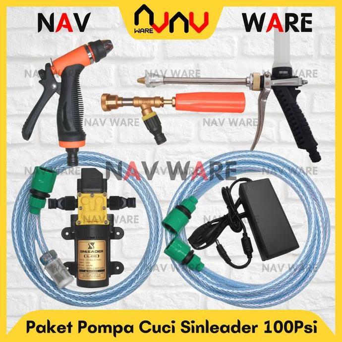 Sinleader 100Psi Original Paket Lengkap Pompa Air Dc 12V Selang In Out Quick Release - Alat Cuci Mot
