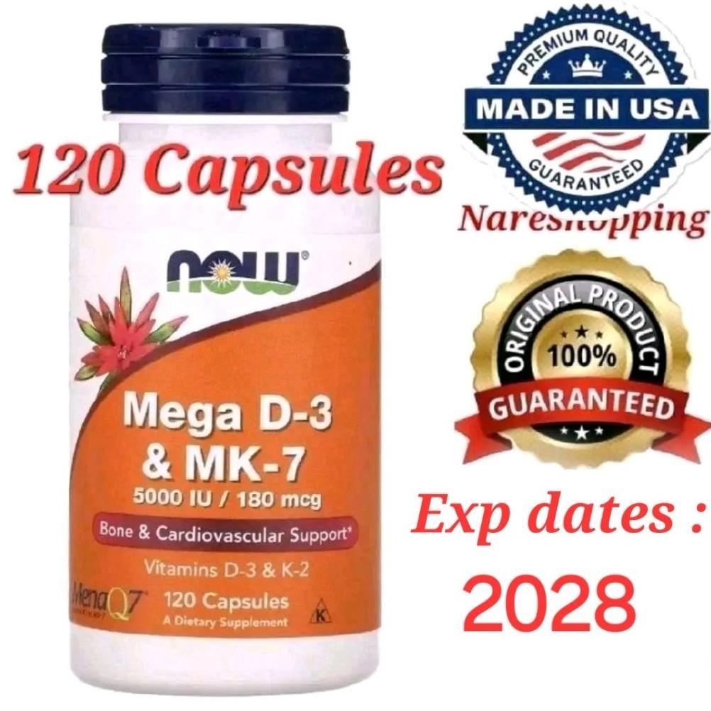 Now Foods Mega D-3 & Mk-7 180 Mcg (5000 Iu) 120 Capsules Halal D3 Mk7 Original
