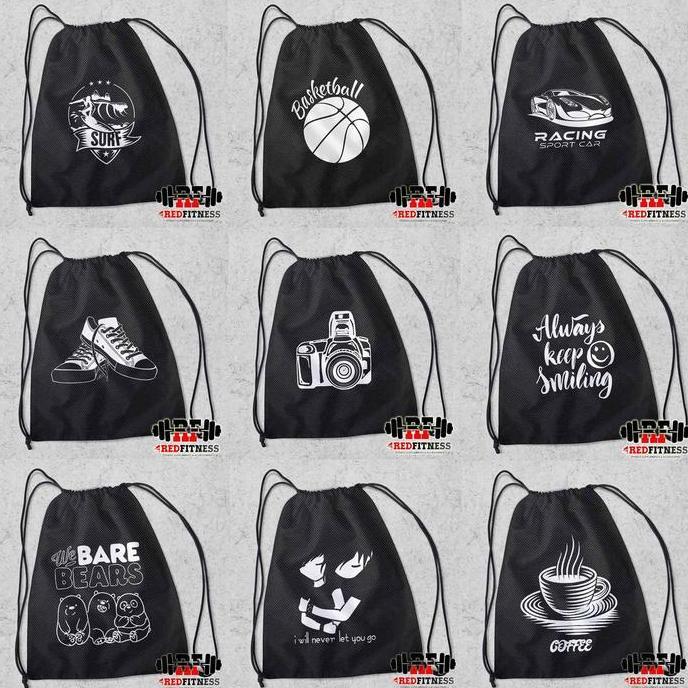 Tas Serut String Bag Drawstring / GymSack Olahraga Gym Fitness Basket Renang Lari Running Futsal Fas