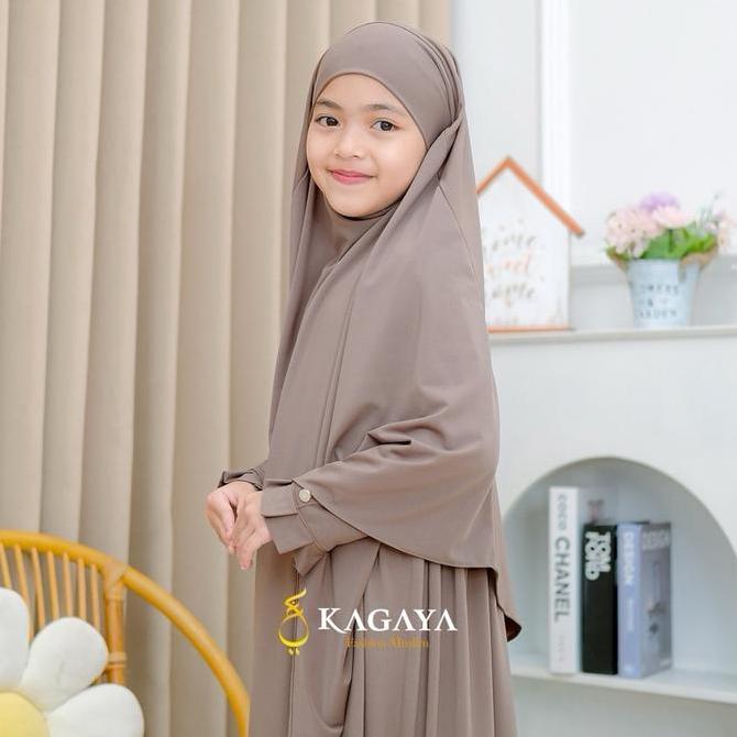 Gamis Anak Perempuan French khimar Janna Full Set dengan Cadar by Mousha Bahan Jersey Premium Baju M