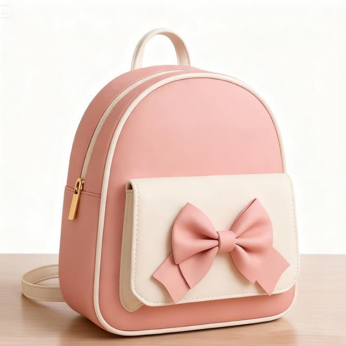 Tas Ransel Wanita Cantik - Tas Sekolah & Anak - Tas Dewasa Dengan Pita Cantik - Warna Pink & Putih -