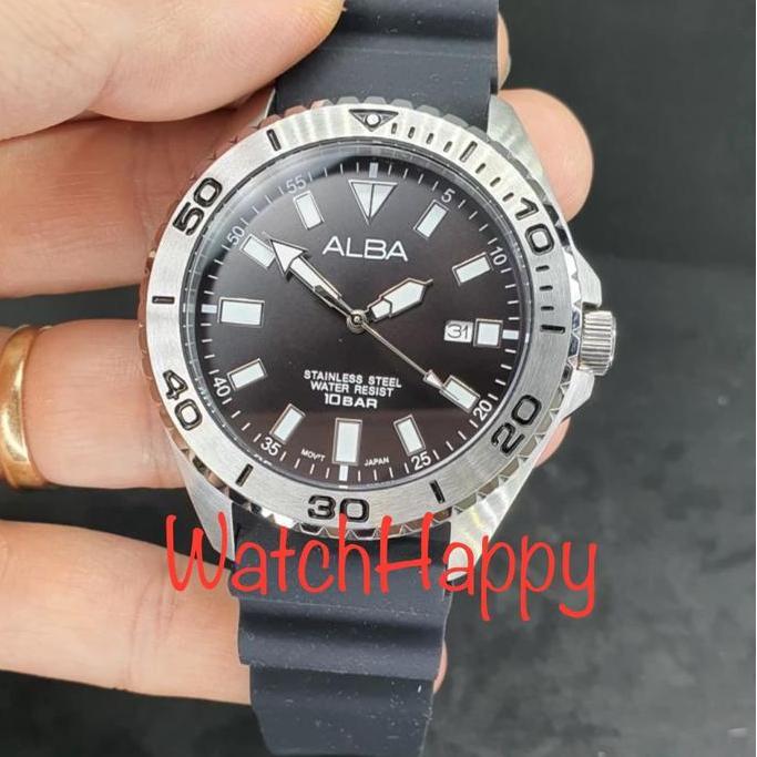 ALBA AS9Q49X1 MEN BLACK DIAL RUBBER STRAP AS9Q49 QUARTZ 100% ORIGINAL