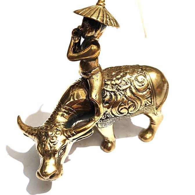 NEW cowherd brass statue shepherd buffalo gembala sapi kerbau kuningan
