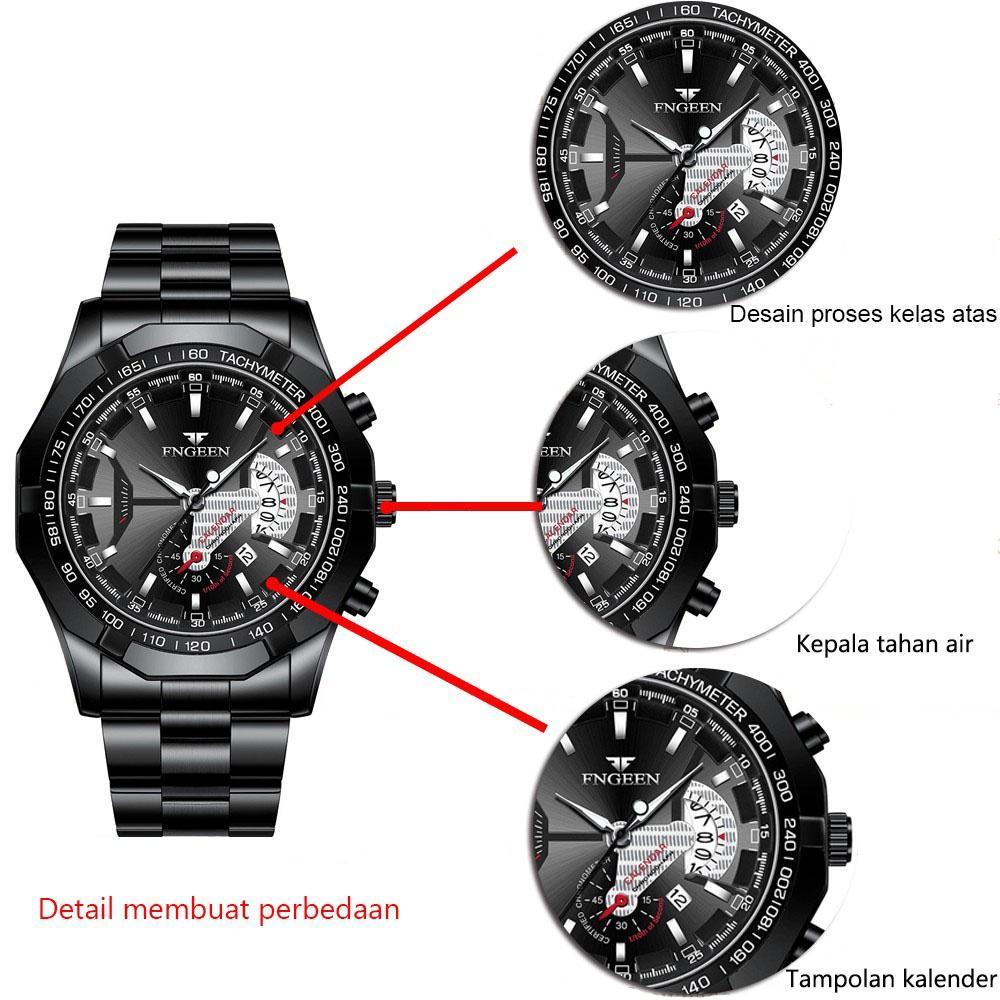 Fngeen S001 Jam Tangan Pria Luxury Stainless Steel Quartz Original Tahan Air Watch + Kotak Gratis