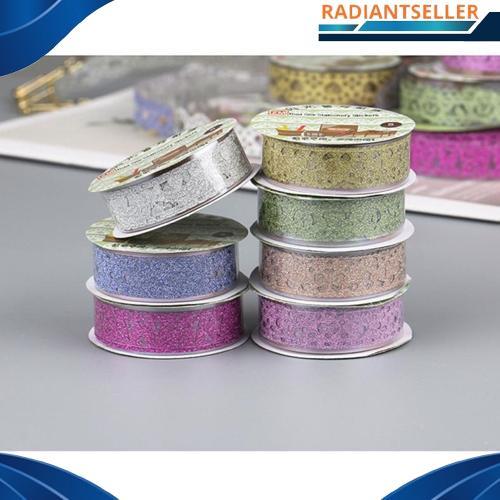 1 meter Stiker washi tape renda lace glitter 1 roll selotip dekorasi diy scrapbook Promo
