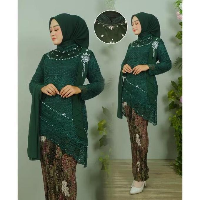 Setelan Kebaya Tunik Brokat Ivanca - Pakaian Wanita Kebaya Modern - Atasan, Dress brokat Baju Remaja
