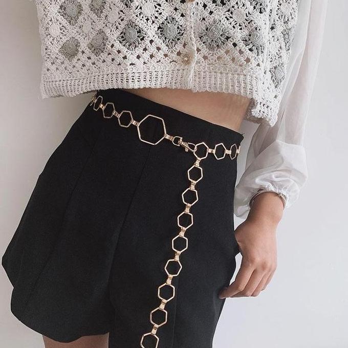 Belt Wanita Rantai Gold Hexagon Metal Waist Chain Ikat Pinggang "Hexi"