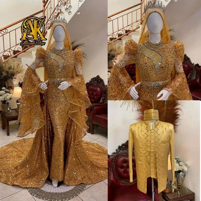 Couple gaun pengantin slim premium lesti lengan terompet wedding Dress Pernikahan