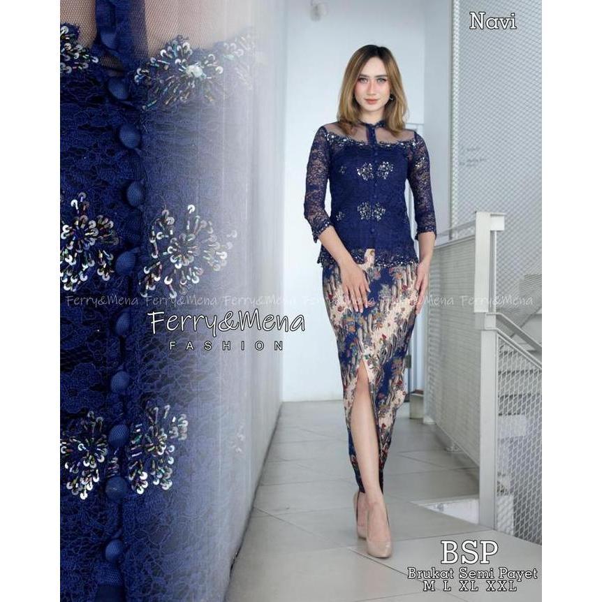 Kebaya Brukat Wanita Rohani Rok Span Sebelah-Kebaya Payet Terbaru/Baju Kebaya Gereja/Kebaya Natal Mo