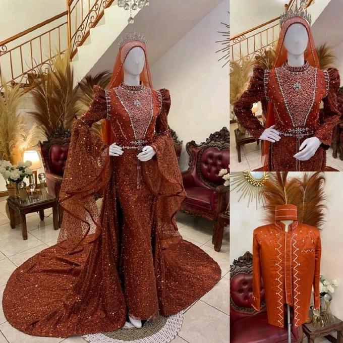 Couple gaun pengantin slim premium new motif wedding Dress Pernikahan