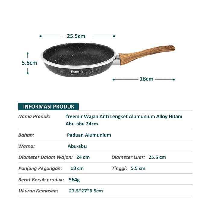 [Mall Day] Freemir Teflon Penggorengan 24 Cm Granit Kayu Wajan Anti Lengket Goreng/Tumis/Panggang Te