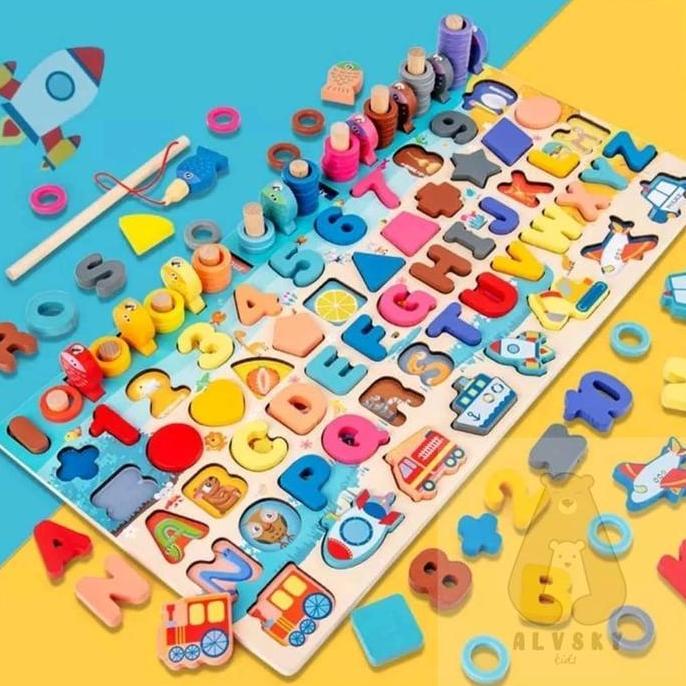 MAINAN EDUKASI PUZZLE 7 IN 1 / WOODEN MONTESSORI PUZZLE