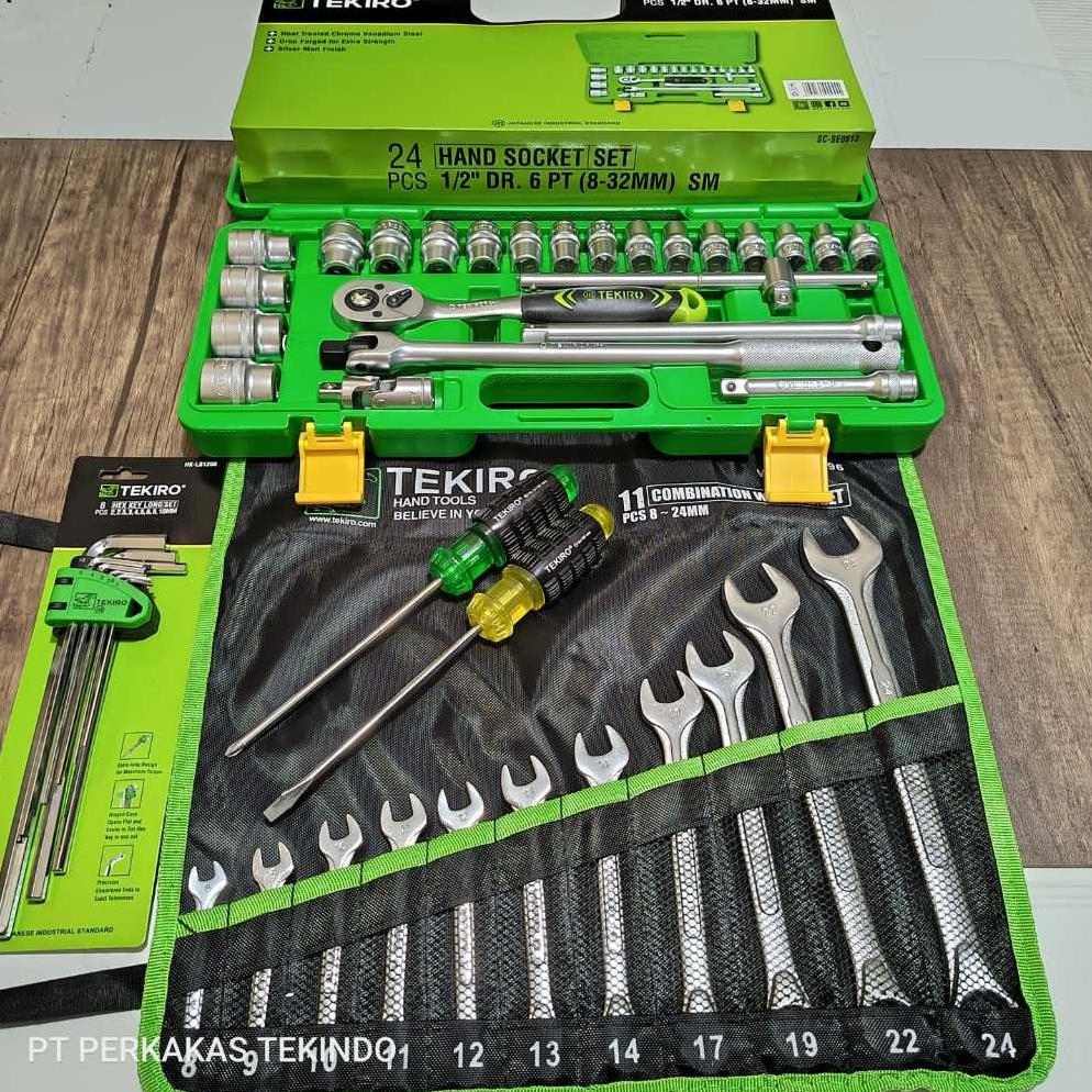 Paket Kunci Tekiro 1 Set Lengkap Kunci Shock Sock 24 Pcs 1/2 Inch 8 Sampai 32 Mm 1 Box + Kunci Ring 