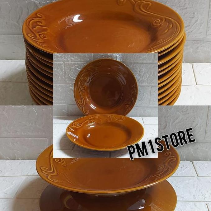 Premium Piring Makan Keramik Motif Cantik Warna Coklat