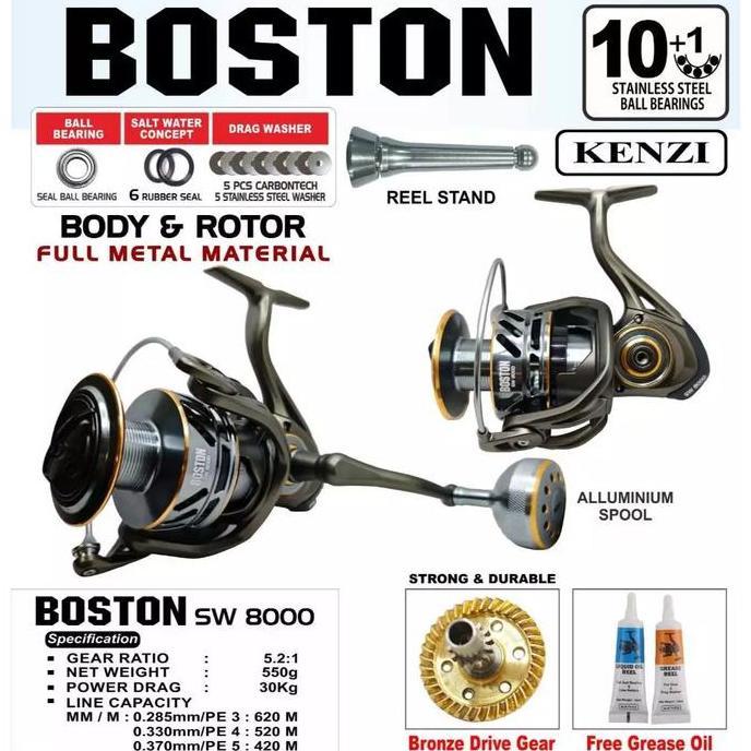 Super Promo, Reel Kenzi Boston Sw 8000 Full Metal Body Max Drag 30Kg Reel Pancing Laut Saltwater Con