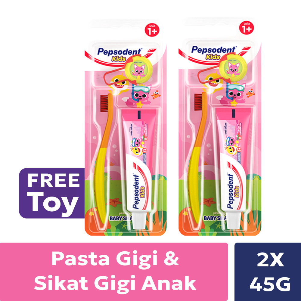 Pepsodent Kids Pasta Gigi dan Sikat Gigi Anak Strawberry 45g Twinpack (Isi 2)