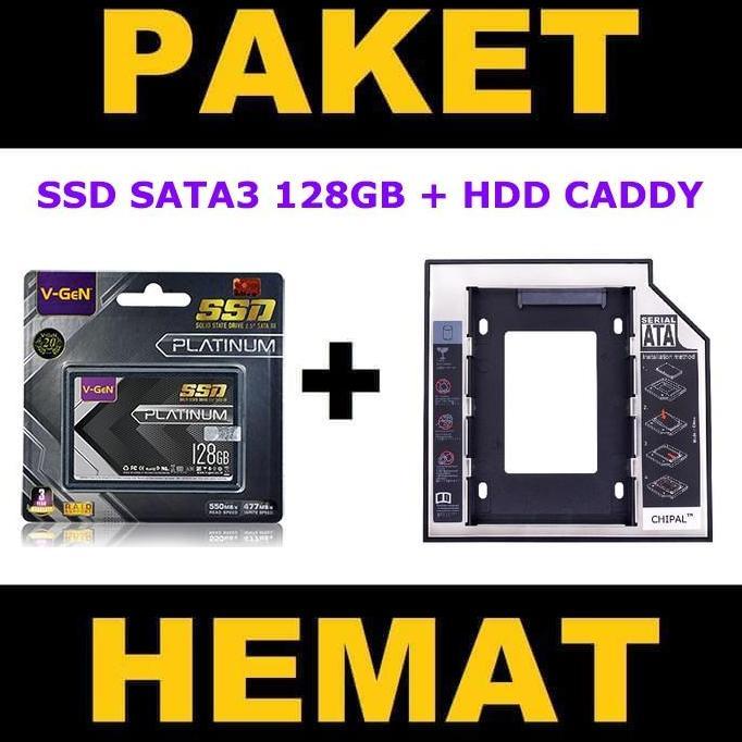 BEBAS ONGKIR - PAKET SSD Caddy SSD 128GB V-GeN PLATINUM RESCUE SATA 3 DVD Slot to SDD Slot 9.5mm-12.