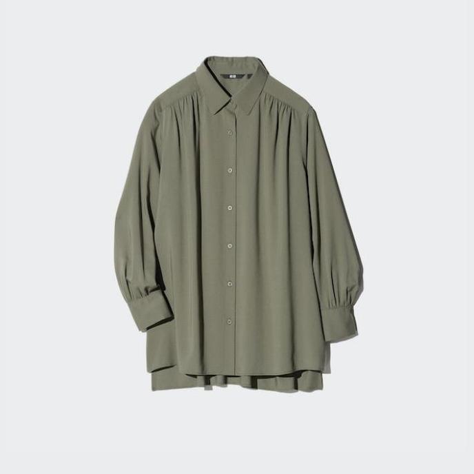 UNIQLO Kemeja Blus Tunik Rayon Gathered Lengan Panjang Wanita ORINAL