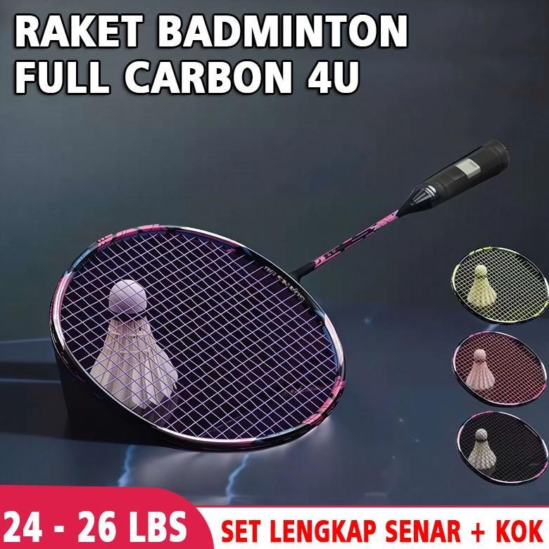 Raket Badminton Full Carbon Original 24 - 26 LBS Raket Bulutangkis Set Tas & Kok - Raket Bulutangkis