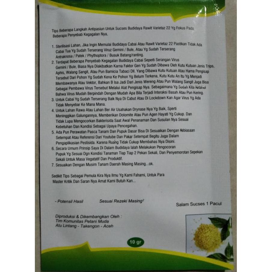 Gaerdenpic- Benih Cabe Rawit Varietaz 22 Kemasan 10 Gram - Bibit Cabe Rawit Ijo Varietas 22 - Cabai 