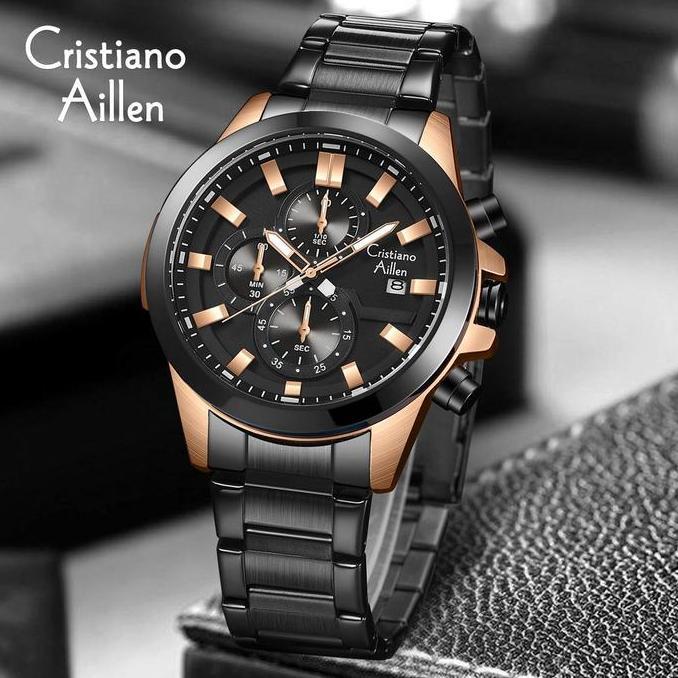 AFRANEKSOO - CRISTIANO AILLEN JAM TANGAN PRIA ANALOG 8892 RANTAI STAINLESS STEEL CHRONOGRAPH KACA SA