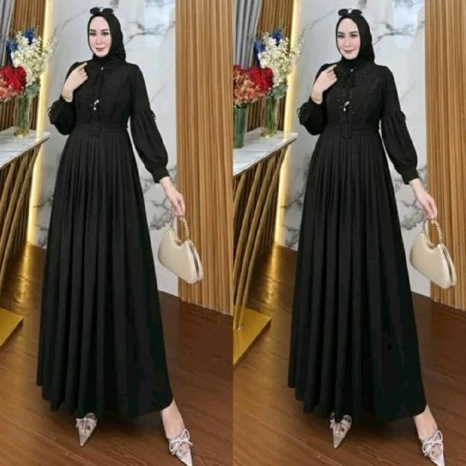 Promo Gamis Khalisa Wanita Muslim Dress Ceruty Baju Kondangan Lebaran Mocca Black Mahogany Mewah