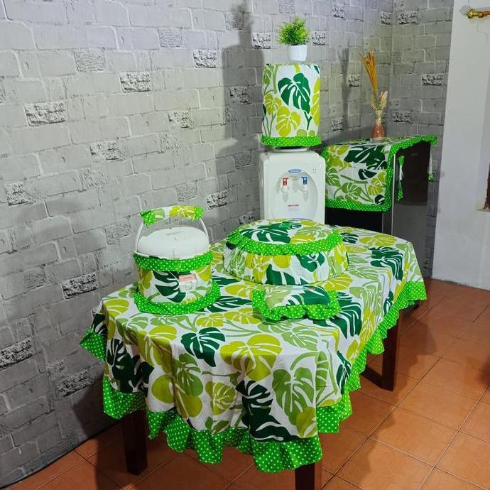 Xyxy- Cod Paket Kitchen Set 8 Pcs Taplak Meja Makan Oval Sarung Cover Galon Kulkas Magicom Mejikom T