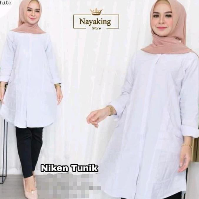 Newrelig- Tunik Polos Putih Bahan Tebal Katun Oxford  Kemeja Kerja/Baju Guru/Baju Pns