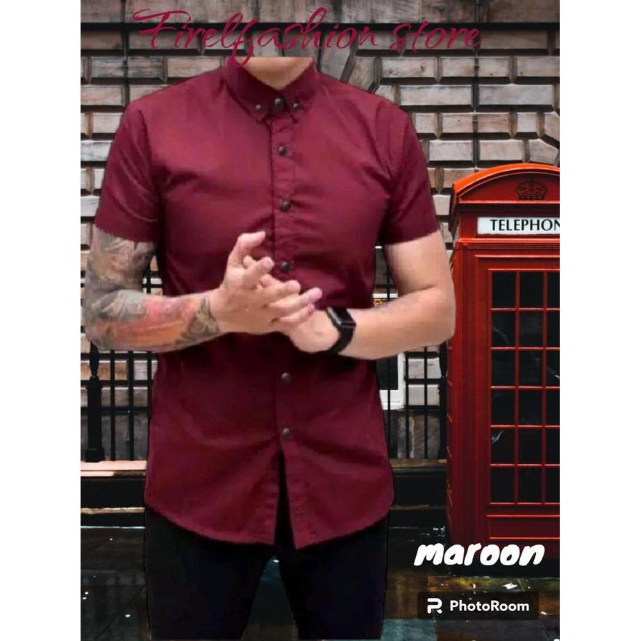 Yxyg- Kemeja Polos Warna Denim Lengan Pendek Saiz M Sampai 3Xl Abu Baju Casual Formal Hitam Kain Uni
