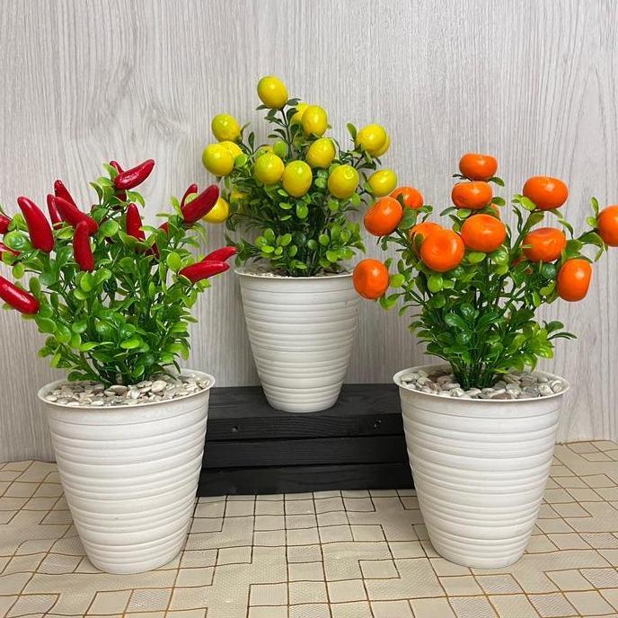 Xyxy- Bonsai Buah Foam Cod 35K Dengan Pot Plastik Dekorasi Ruangan - 6 Cabang, 3 Buah Per Cabang, Ti