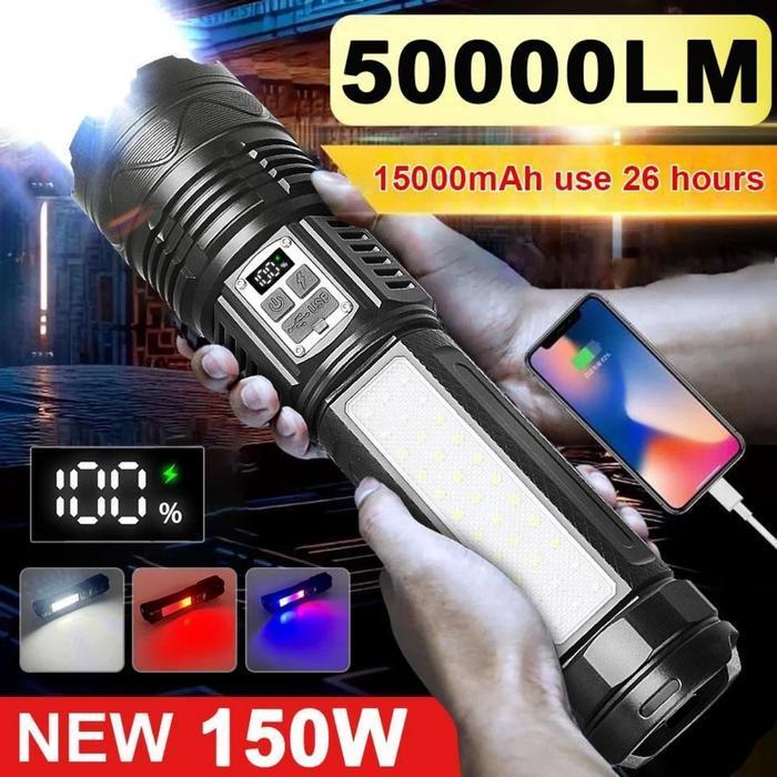 Baru Senter Led S71 Super Terang Dengan Sumber Cahaya Ganda 50000 Lumens 26650 Senter Taktis Dengan 