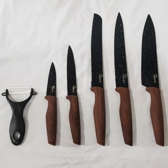 Lengkap- Oxone Pisau Dapur Black Marble Knife Set Ox-605