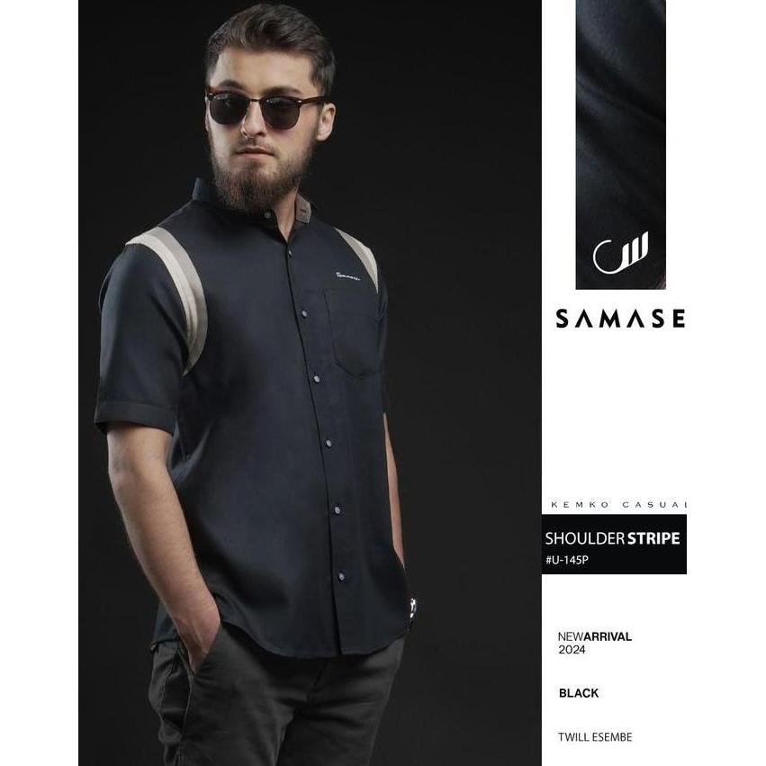 Ready SAMASE Kemko Shoulder Stripe U145P Kemeja Koko Baju Koko Muslim Pria Dewasa Lengan Pendek