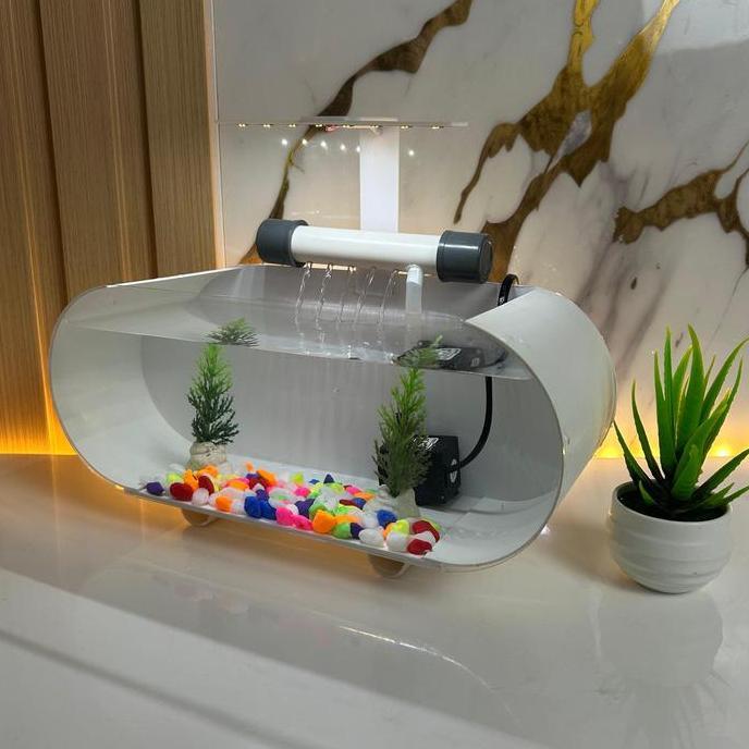 Fishtoday- Akuarium Mini Full Set Air Terjun Ukuran Mini 30X11,5X12Cm Akrilik Aquascape Full Set Pal