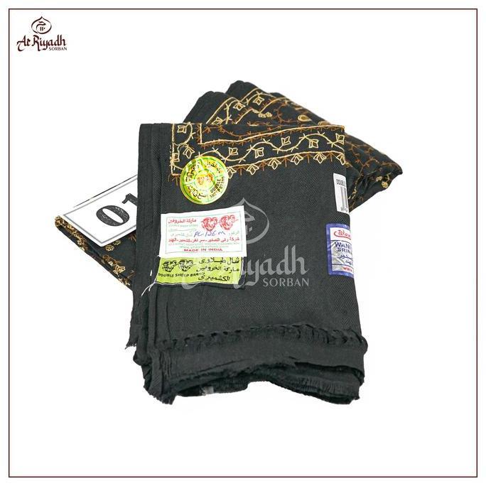 Sorban Kashmiri DOUBLE SHEEP PL126M Putih Hitam Full Motif Sulam