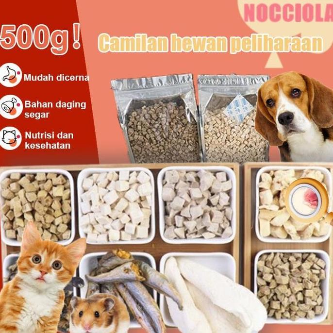 500g Makanan ringan hewan peliharaan beku-kering Hati ayam Hati bebek Kuning telur Dada ayam Daging 