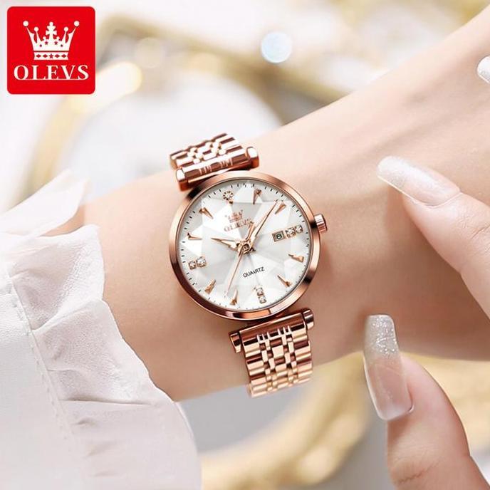 Watchtime- Olevs Jam Tangan Wanita Anti Air Original Terbaru 2025 Korea Permukaan Cermin Prismatik S