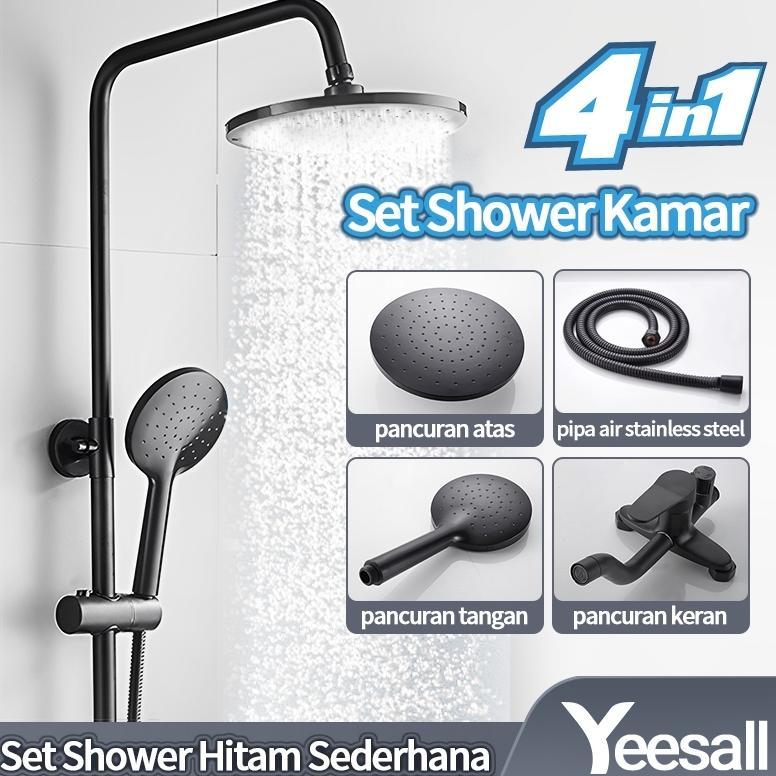 YEE.SALL Set Shower Kamar 3in1 Dengan Keran / Set Shower Hitam Sederhana / Set Shower Bulat Full Tem