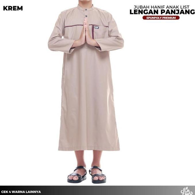 Baju Jubah Gamis Anak Pria Arab Pakistan Model Hanif List Lengan Panjang KerahOblong Free Peci