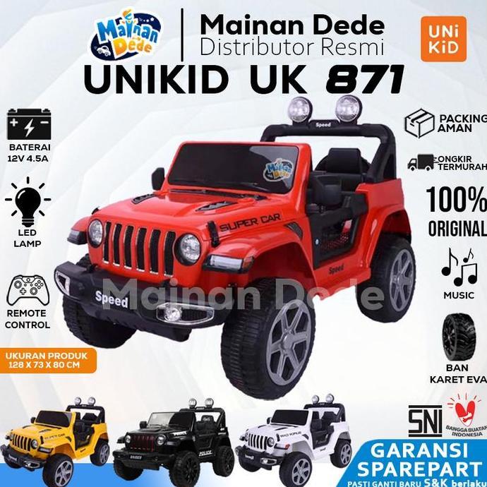 Yukita Mainan Mobil Aki Anak Super Jeep Rubicon 938 4x4 BAN KARET Musik MP3 Bluetooth Port Memory Ca