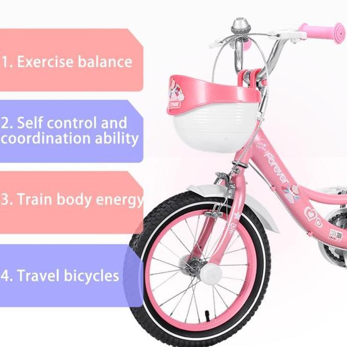 MirrorSepeda Anak Roda 4 Warna Pink Keranjang Ukuran 12 & 16& 18 Inci Usia 2-12 Tahun