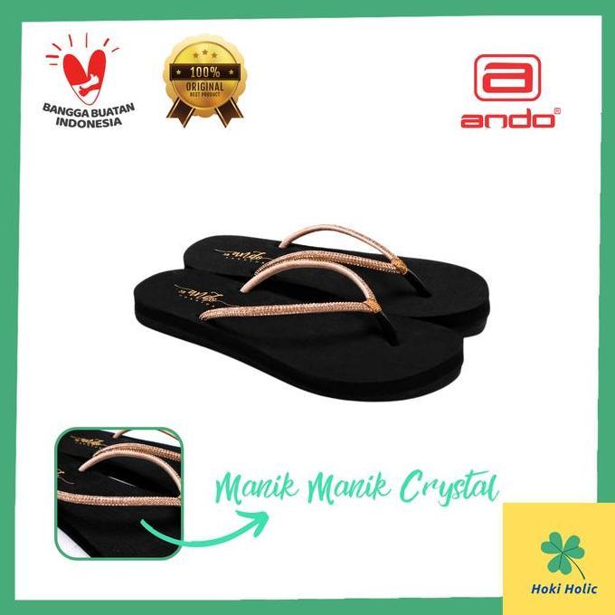 Ando Nice Crystal 01 02 - Sandal Jepit Flat Cewek Simple Tali Mutiara Original Ando