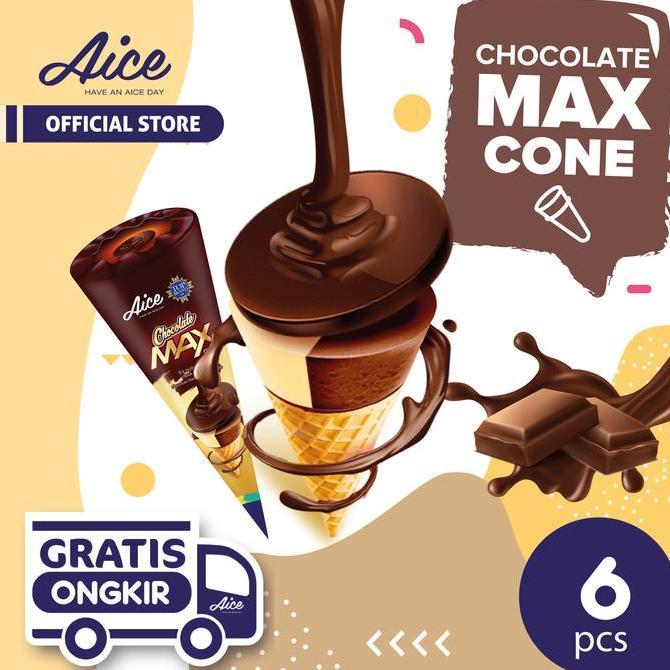 Bisakirim- Aice Ice Cream Chocolate Max Cone Isi 6 Pcs Eskrim