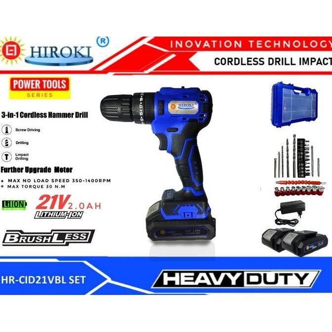 Promo HIROKI Mesin bor cordless impact drill brushless.Mesin bor tembok cas Diskon